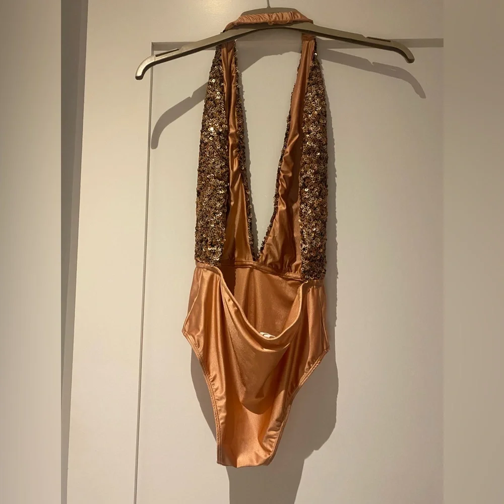 Sequin Halter Bodysuit in Bronze/rose gold - Picture 3 of 7